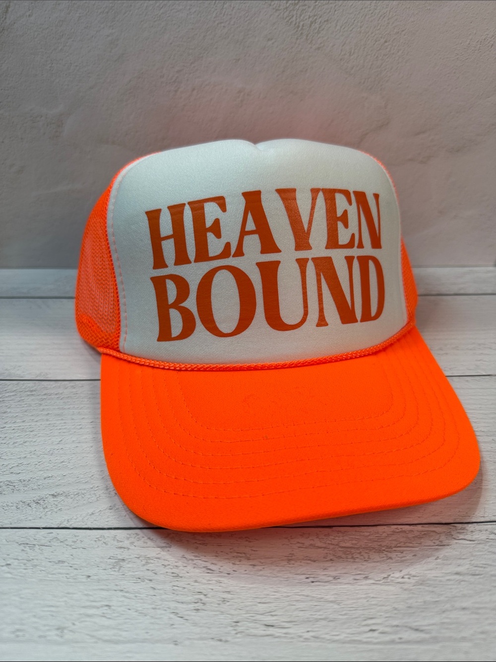 Heaven Bound Orange Mesh Trucker Hat - Unbranded